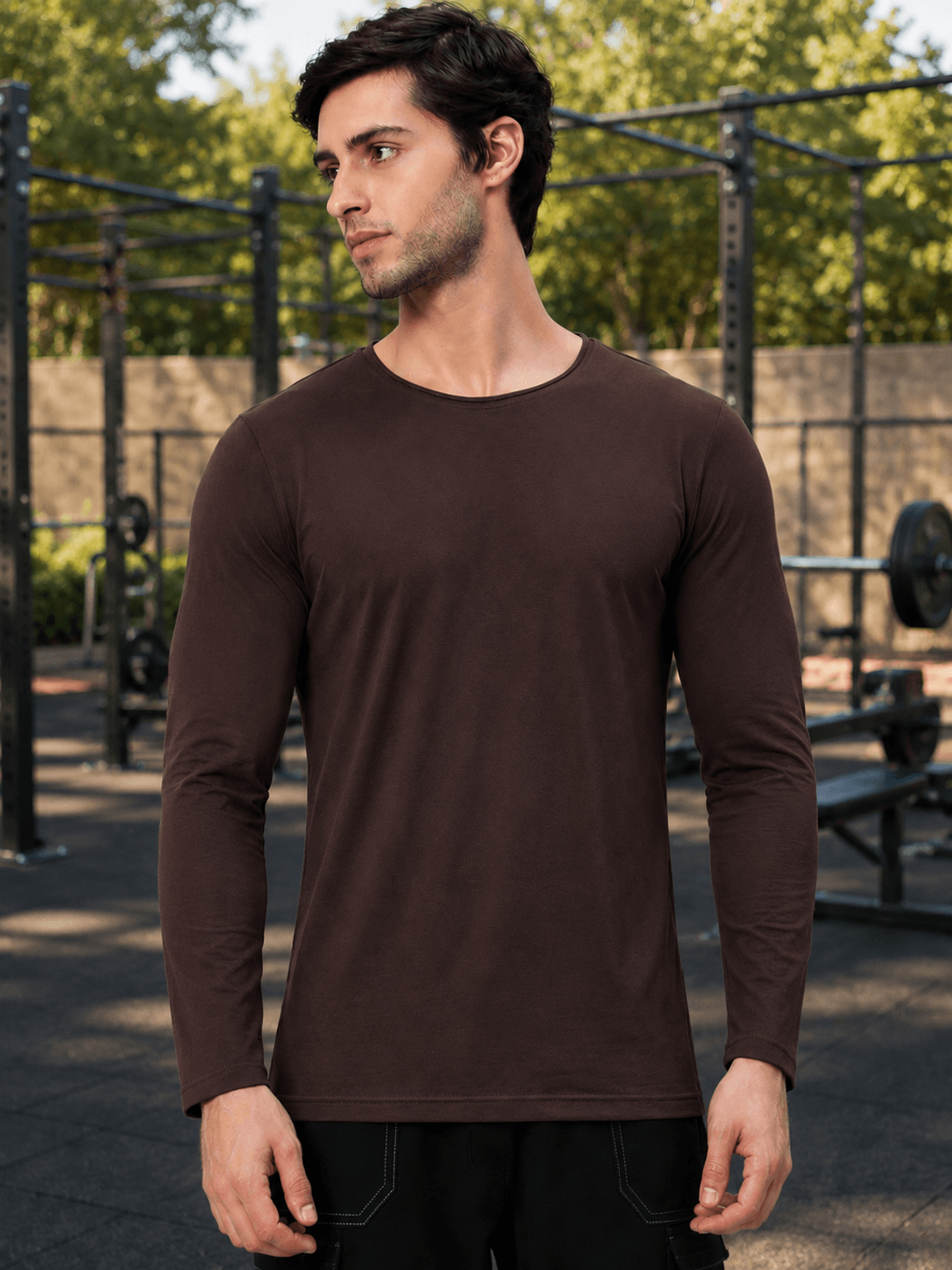 OMNI SLIM FIT COTTON SWEATSHIRT BROWN