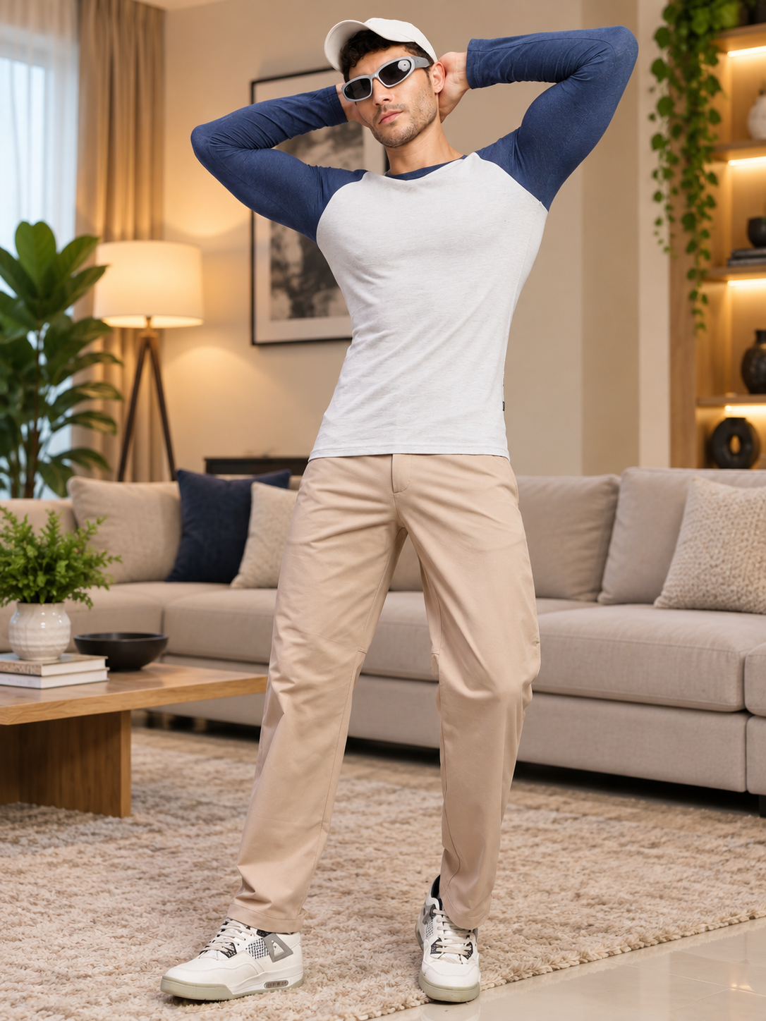 LONG SLEEVE RAGLAN BASEBALL T-SHIRT MELANGE GREY NAVY