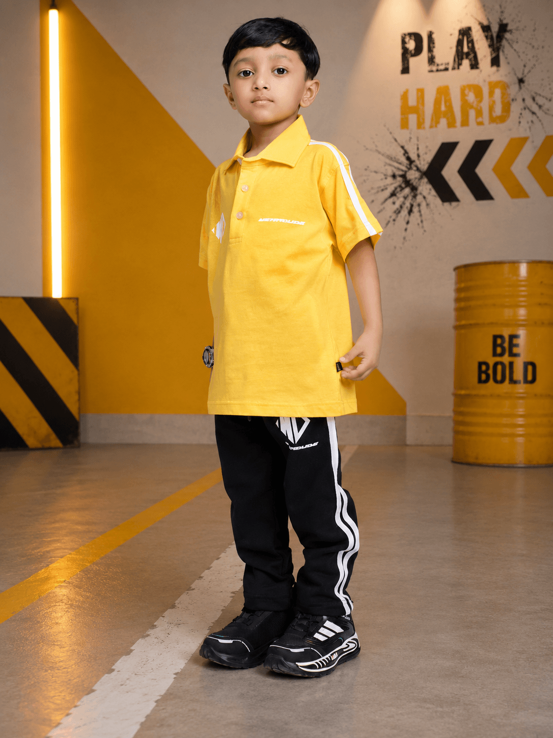 CHAMPION TRACK POLO CO-ORD FOR BOYS GIRLS YELLOW BLACK