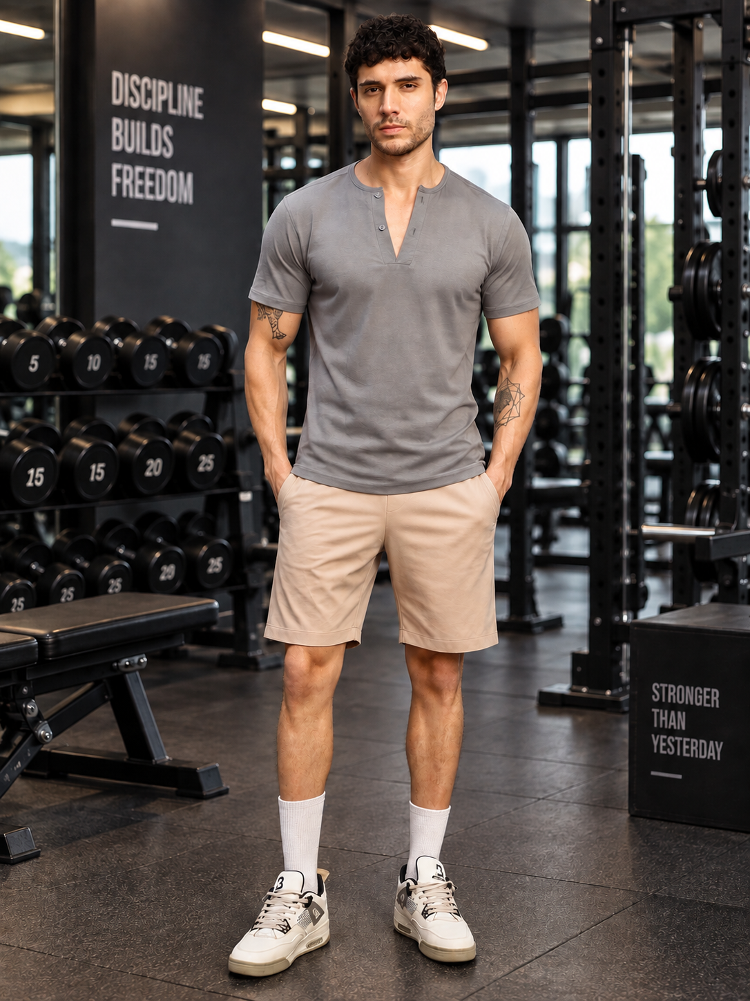 ATHLETIC HENLEY REGULAR FIT T-SHIRT GREY