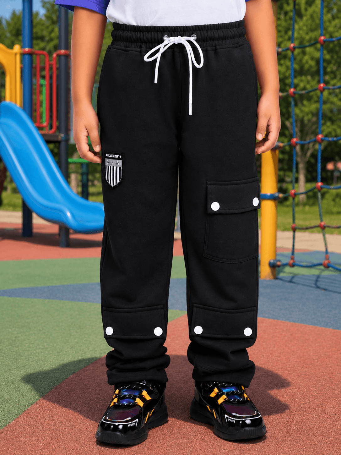 AWESOME FLAP POCKET BAGGY JOGGER FOR BOYS GIRLS BLACK