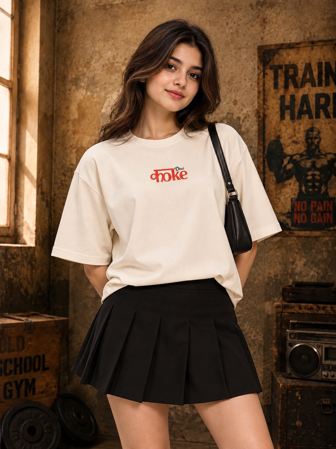 WOMEN CREATIVE SLOGAN DUAL TEXT T-SHIRT CREAM