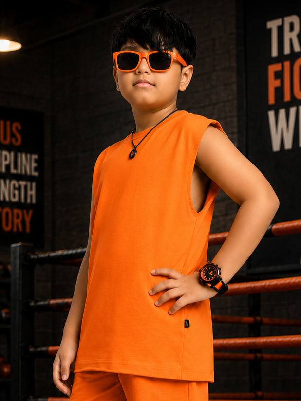 NEON RUSH SLEEVELESS T-SHIRT FOR BOYS GIRLS ORANGE