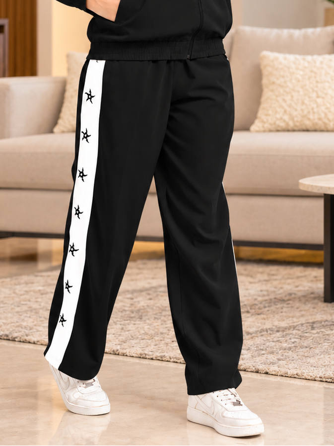 WOMEN MATCHING LOOSE RELAXED JOGGER BLACK WHITE