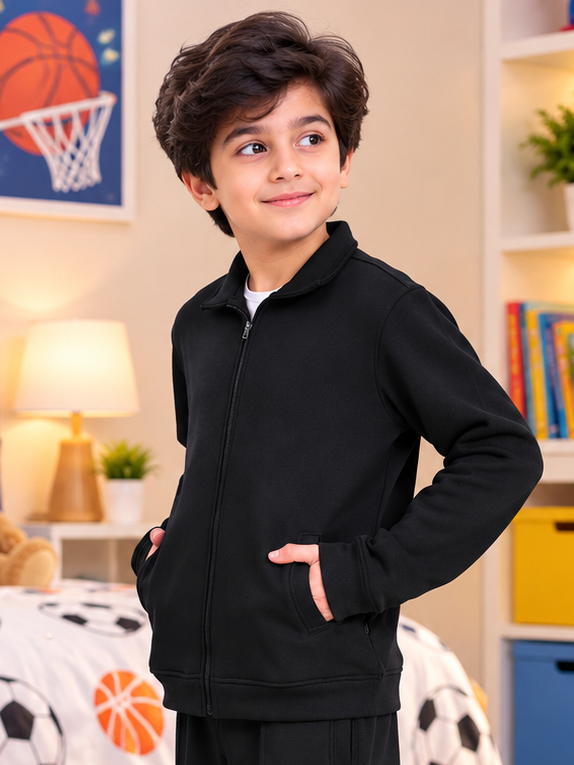SHAGGY FLEECE JACKET FOR KIDS BLACK