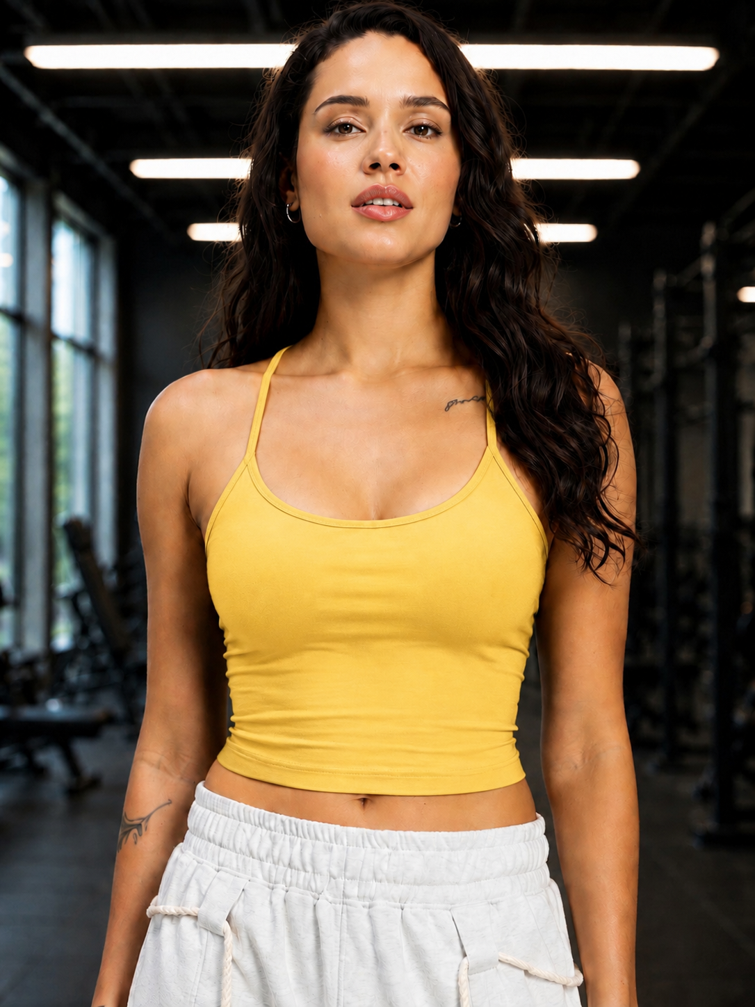 WOMEN SEAMLESS COTTON CROP-TOP YELLOW