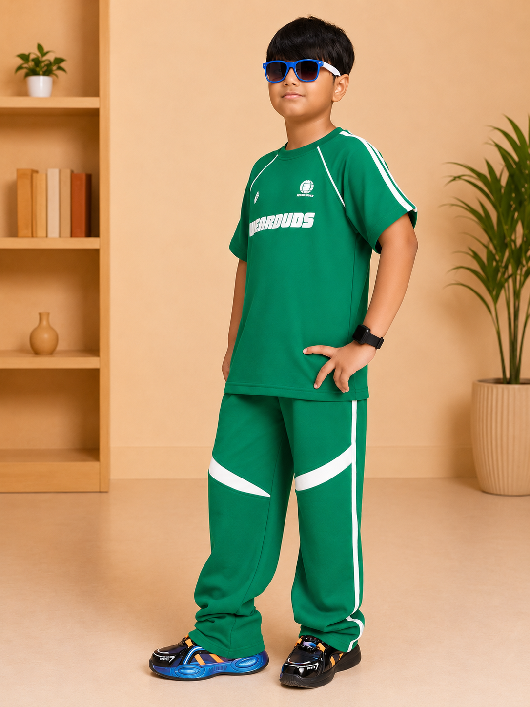 KIDS ROSTER JOGGER FOR BOYS GIRLS GREEN WHITE