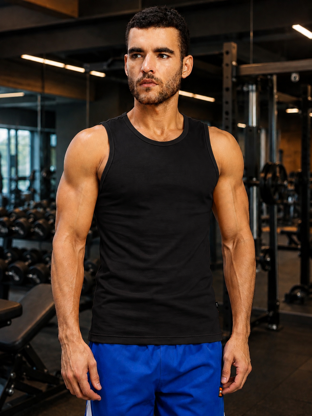 MUSCLE FIT BODYBUILDING GYM T-SHIRT BLACK