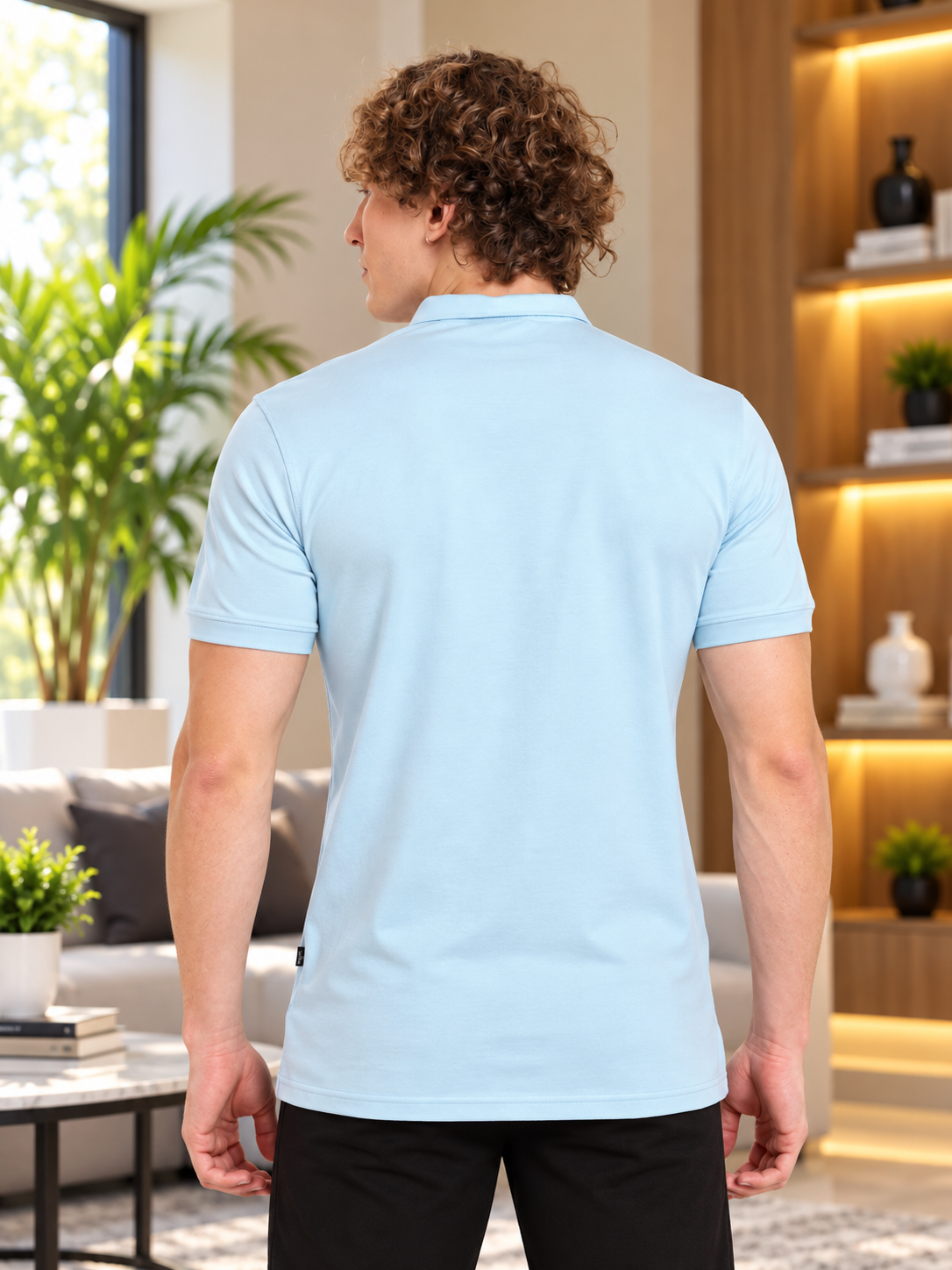 ZIPPER POLO NECK T-SHIRT POWDER BLUE