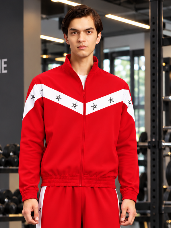 MATCHING LOOSE FIT ZIPPER JACKET RED WHITE