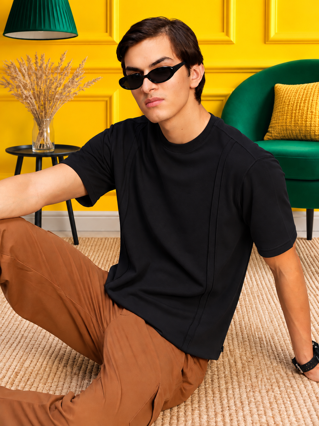 PANEL OVERSIZED CREW T-SHIRT BLACK