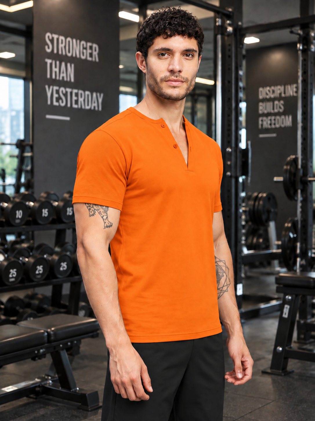 ATHLETIC HENLEY REGULAR FIT T-SHIRT ORANGE