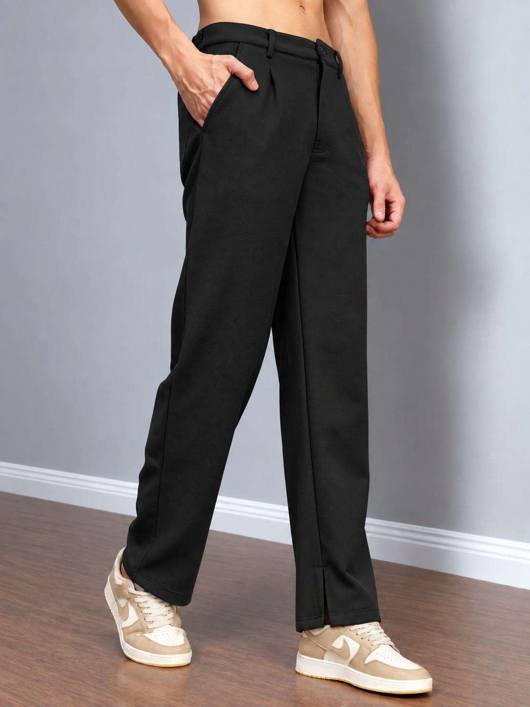 ANKLE FLEX FIT CASUAL PANTS BLACK