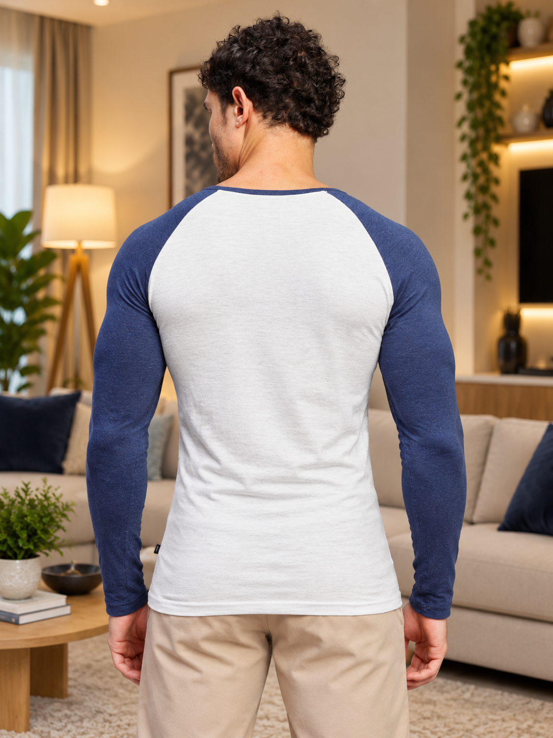 LONG SLEEVE RAGLAN BASEBALL T-SHIRT MELANGE GREY NAVY