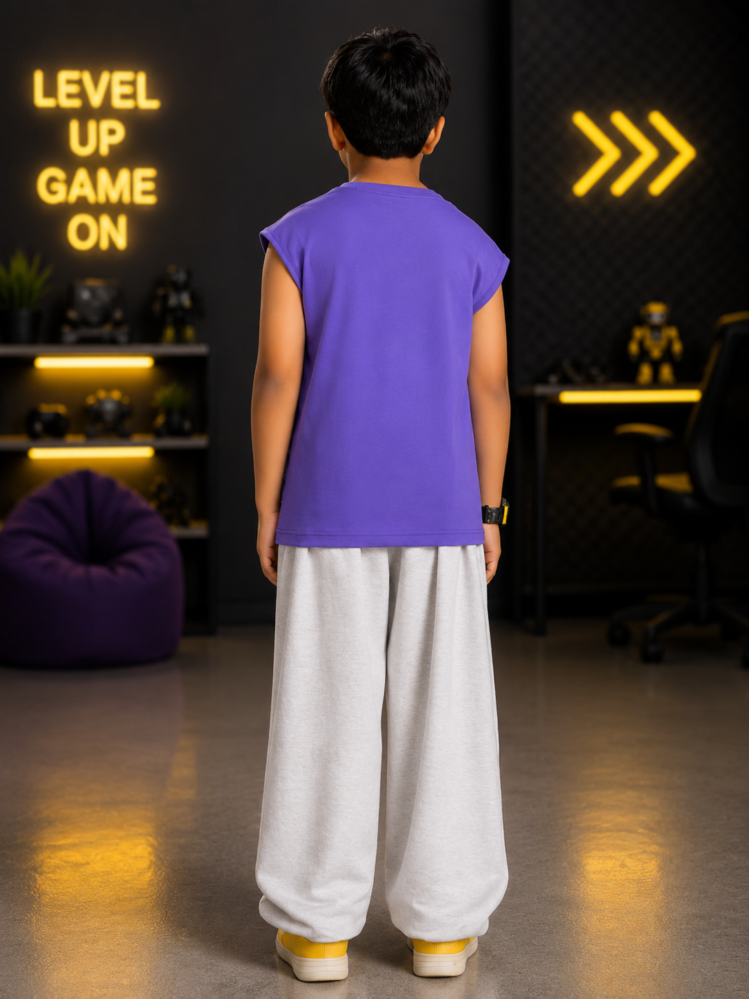 LEVELUP GAMER CO-ORD FOR BOYS GIRLS PURPLE WHITE