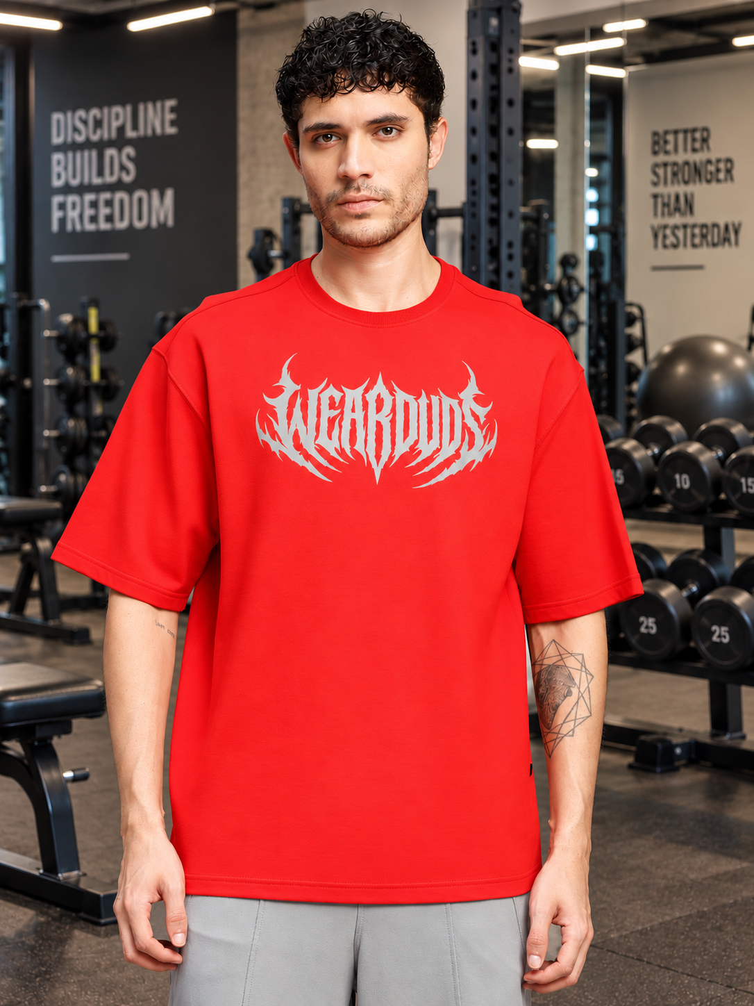 HEAVYWEIGHT OVERSIZED GRAPHIC GYM T-SHIRT RED