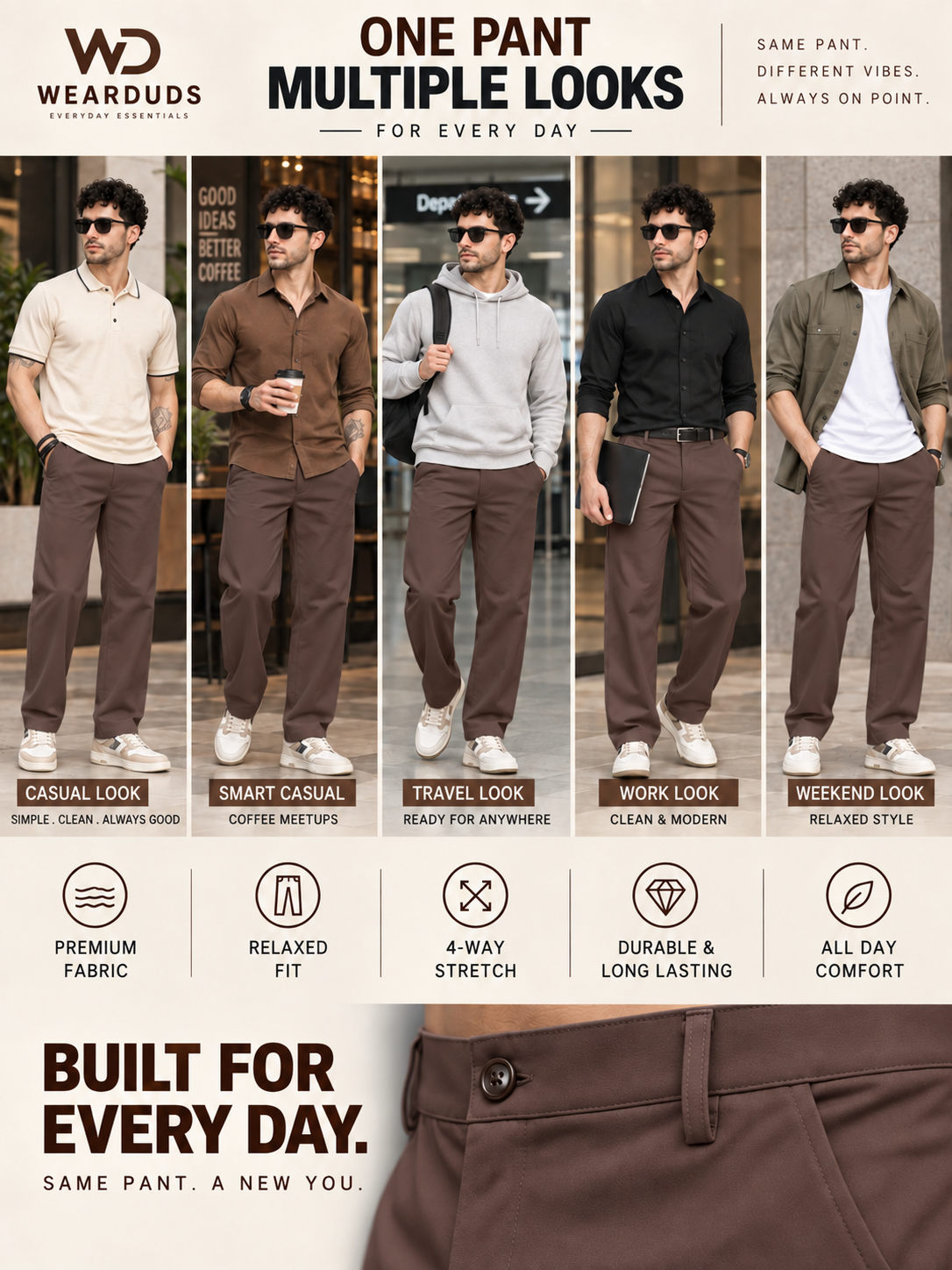 MODERN STREAMLINED PANTS DARK DARK BROWN