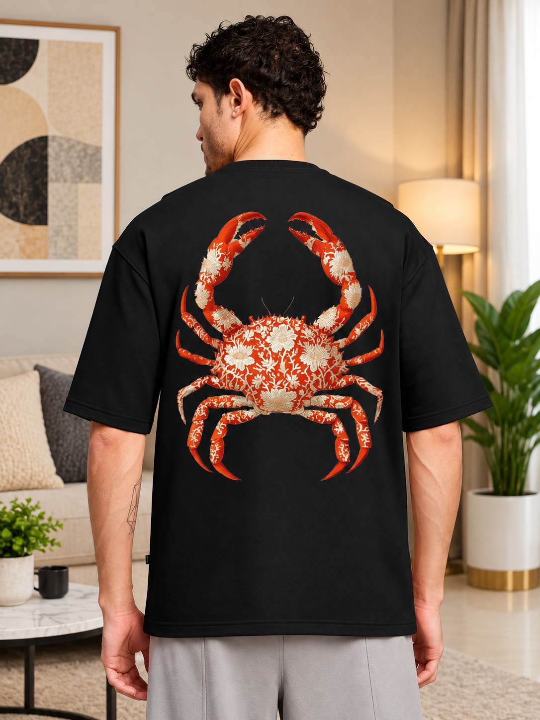 CRAB OVERSIZED GRAPHIC GYM T-SHIRT BLACK