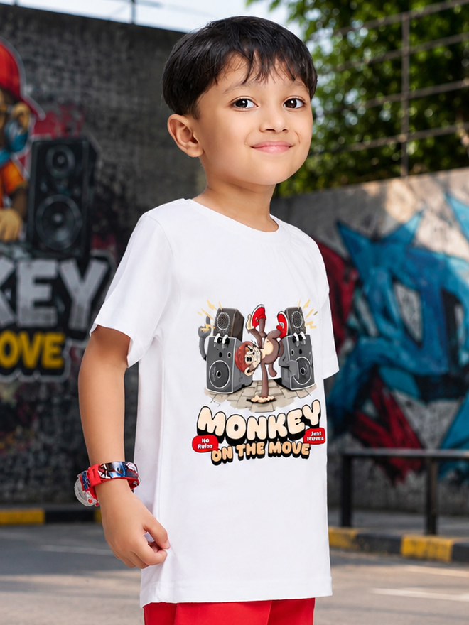 MONKEY BEATS T-SHIRT FOR BOYS GIRLS WHITE