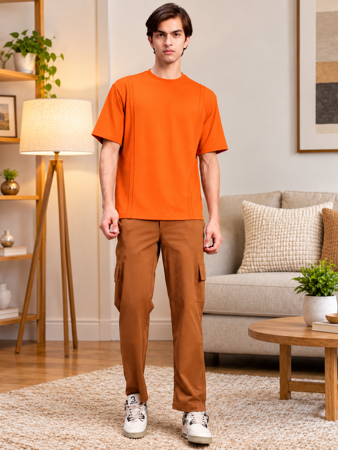 PANEL OVERSIZED CREW T-SHIRT ORANGE