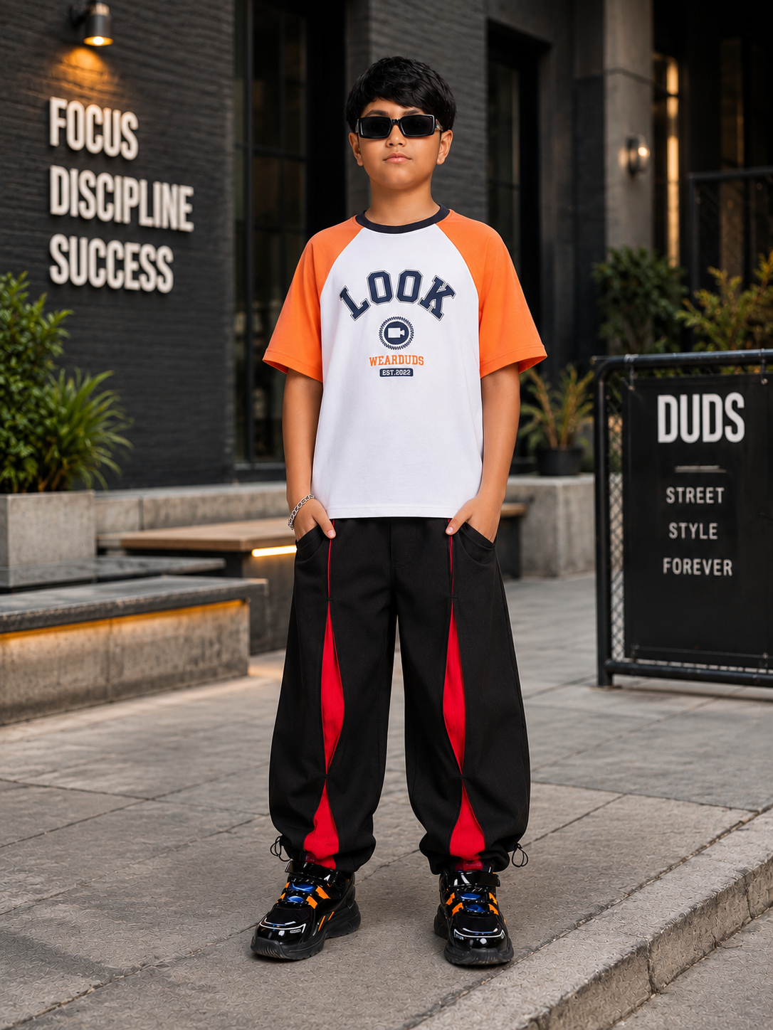 UNISON RELAXED-FIT JOGGER FOR BOYS GIRLS BLACK RED