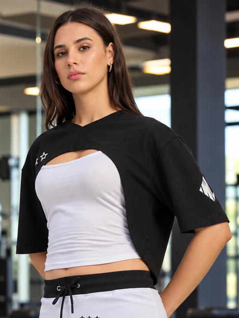 WOMEN'S NOCTURNE OVERSIZED CROPPED TOP BLACK WHITE