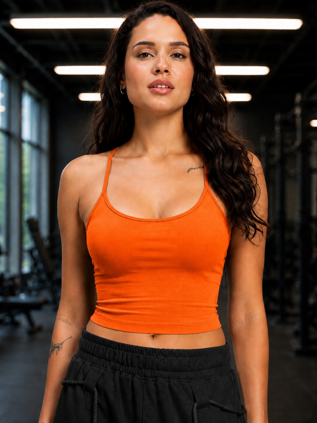 WOMEN SEAMLESS COTTON CROP-TOP ORANGE
