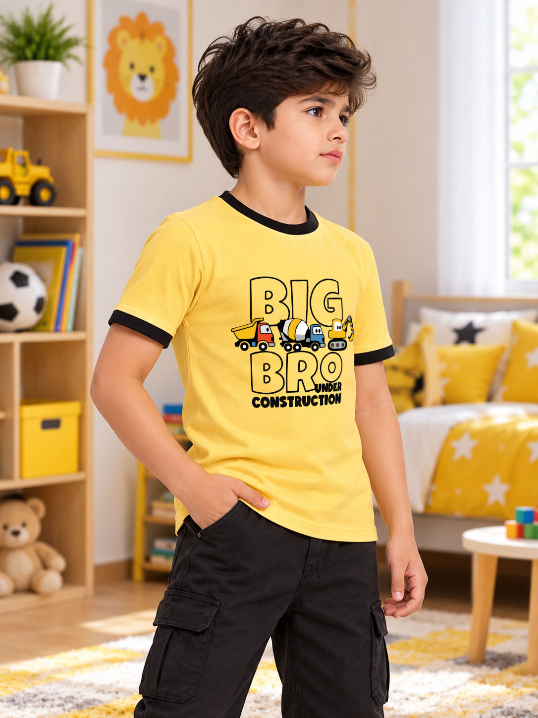 BIG BRO REGULAR FIT T-SHIRT FOR BOYS GIRLS YELLOW