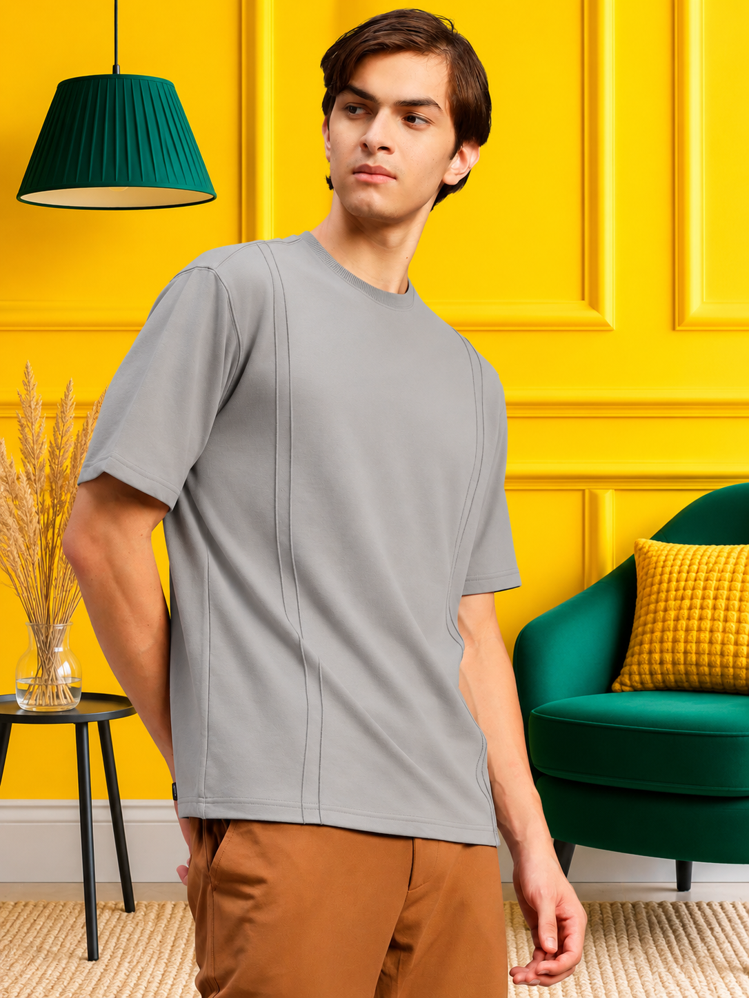 PANEL OVERSIZED CREW T-SHIRT GREY