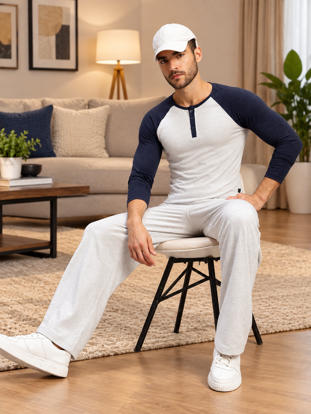 HENLEY SWEATSHIRT OFF-WHITE BLUE