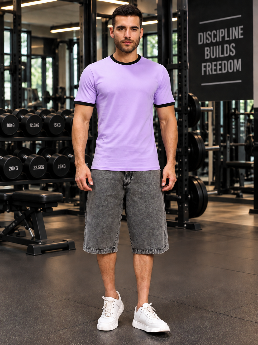 MINIMALIST CONTRAST EDGE T-SHIRT LAVENDER