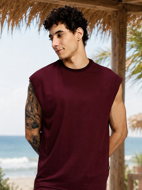 DRIVE MONOCHROME SLEEVELESS T-SHIRT MAROON