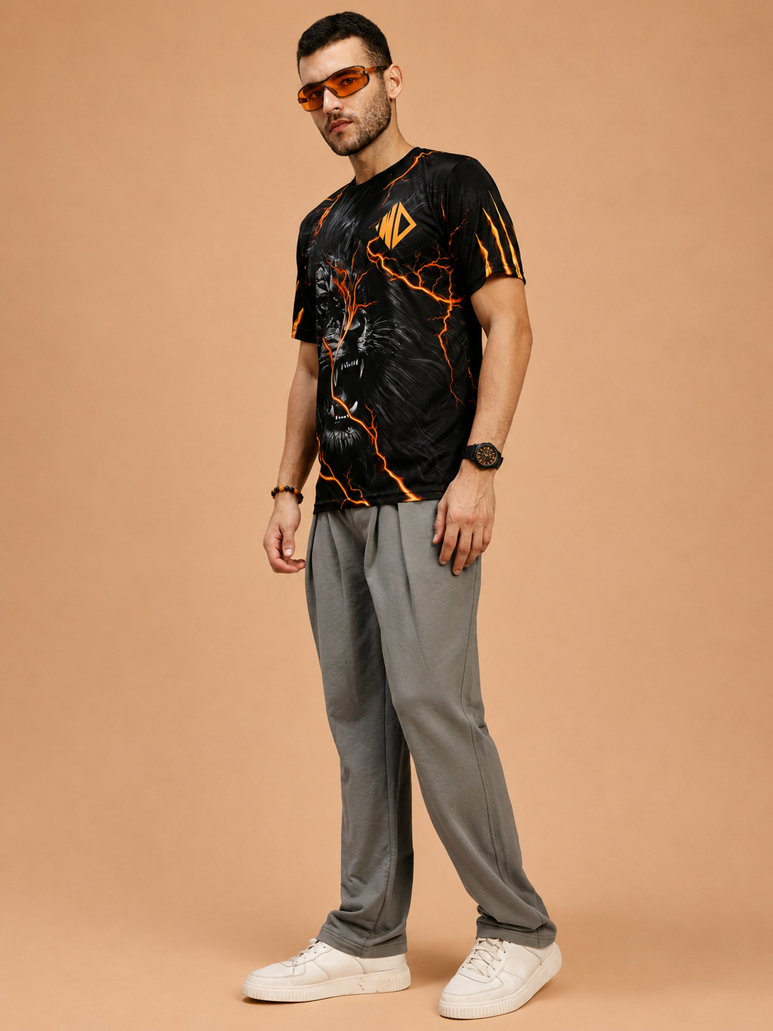 WILD LIFE POWER GRAPHIC RUNNING T-SHIRT BLACK ORANGE