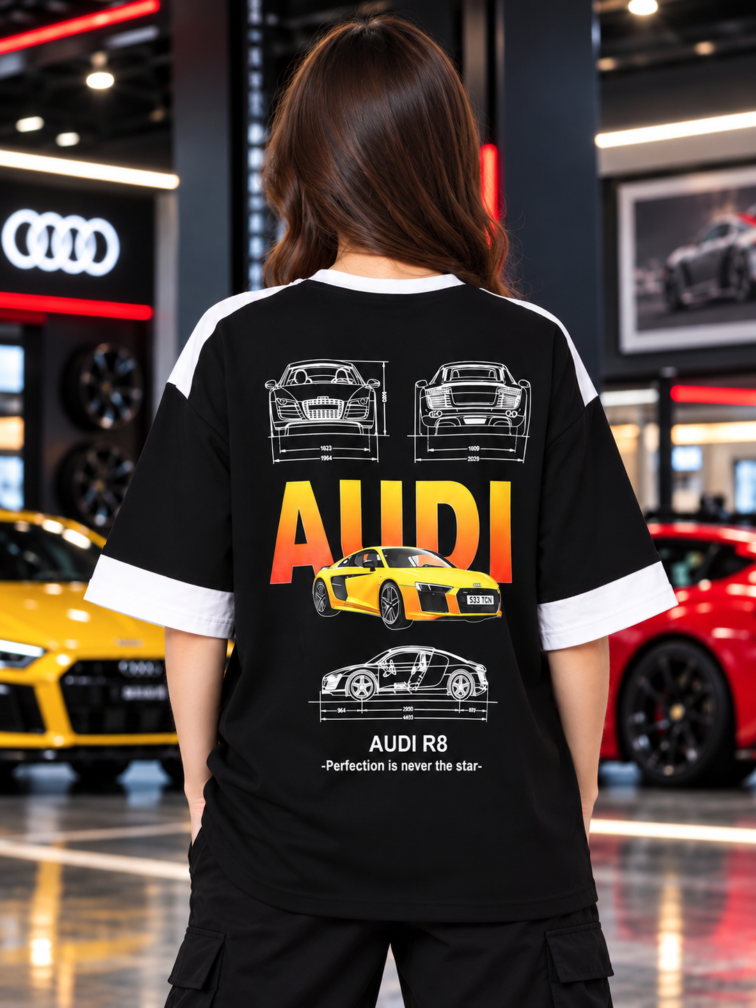 WOMEN AUDI R8 OVERSIZED T-SHIRT BLACK