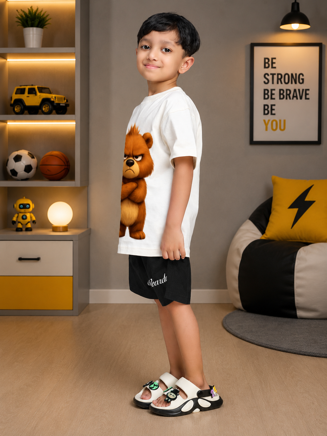 BEAR GRAPHIC CASUAL T-SHIRT FOR BOYS GIRLS WHITE
