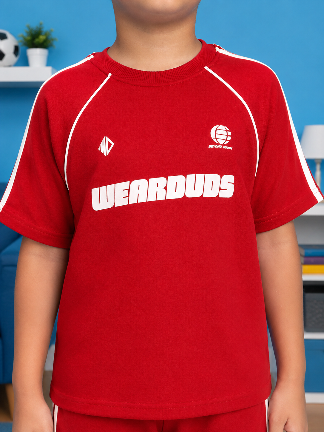 KIDS ROSTER CO-ORD BOYS GIRLS RED WHITE