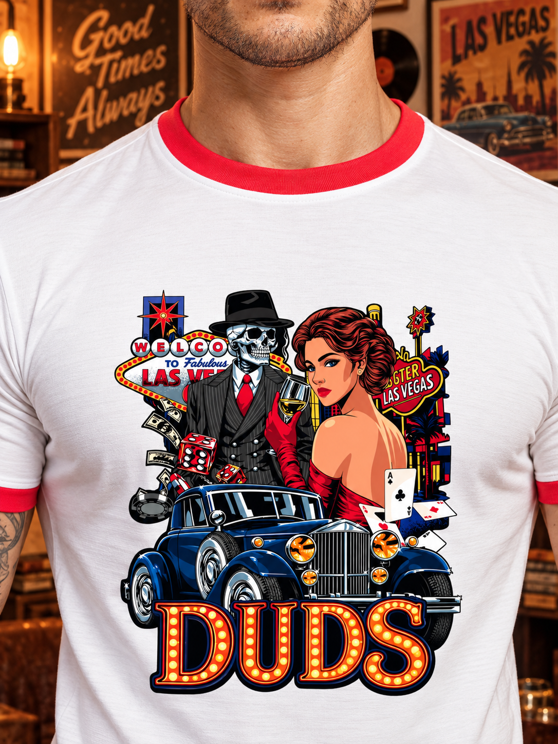LAS VEGAS GRAPHIC RINGER T-SHIRT WHITE