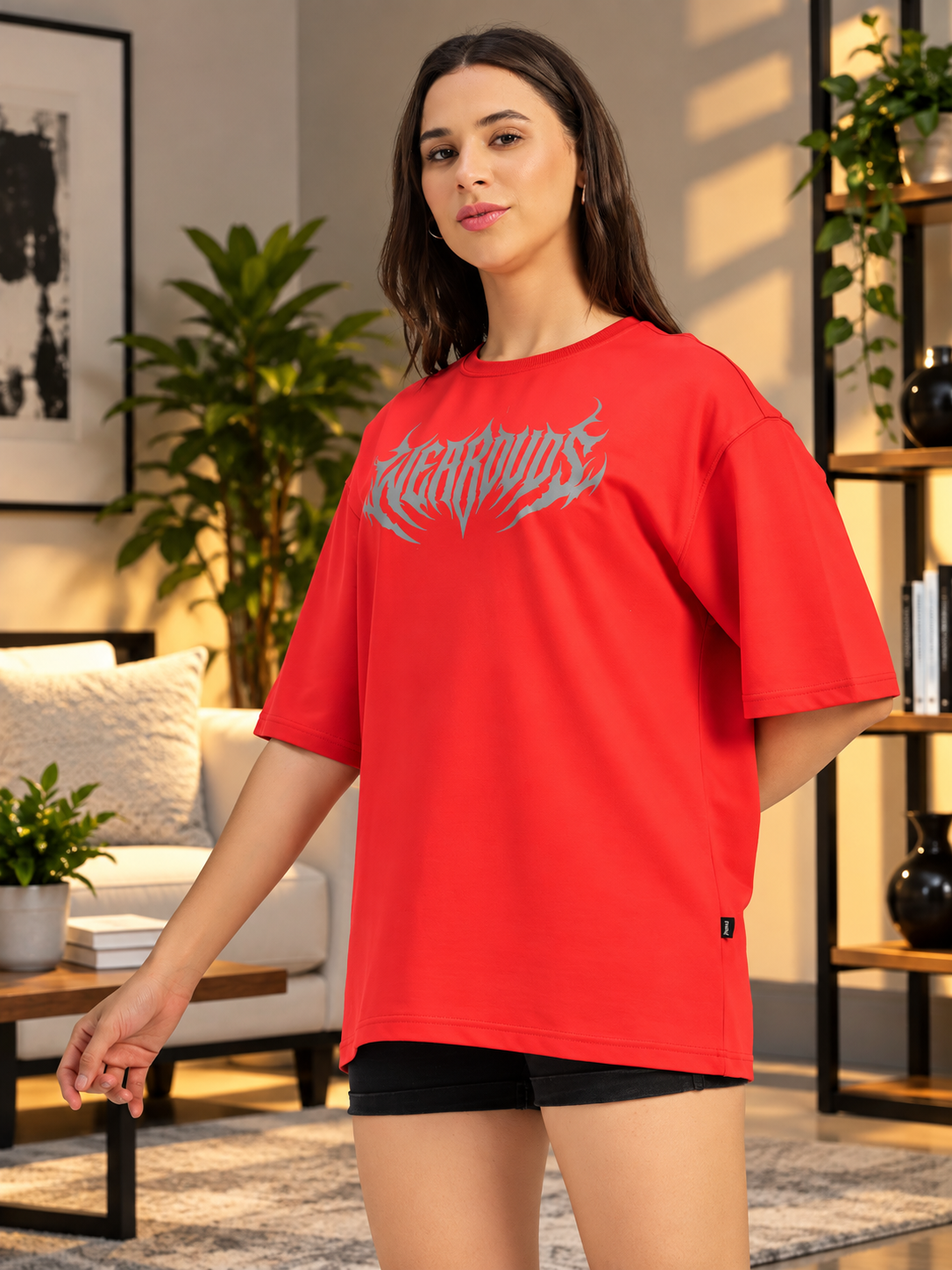 WOMEN HEAVYWEIGHT OVERSIZED GRAPHIC GYM T-SHIRT RED
