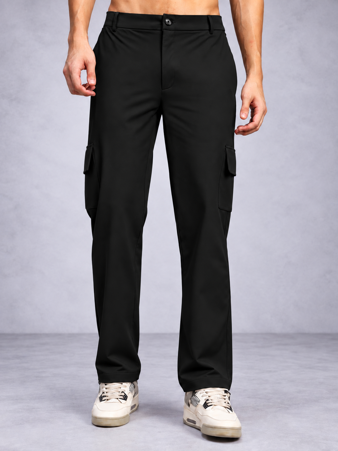 BELT LOOPS CARGO TROUSERS BLACK