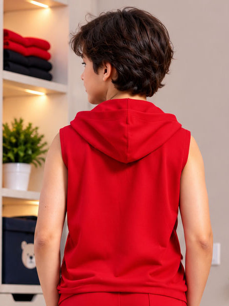 BUILDS FREEDOM SLEEVELESS HOODED T-SHIRT FOR BOYS GIRLS RED