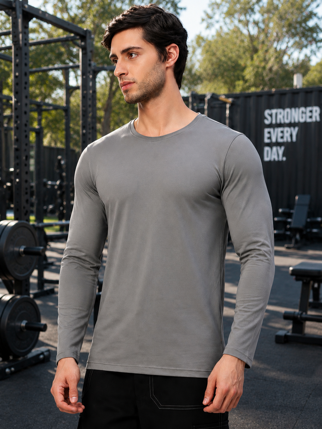 OMNI SLIM FIT COTTON SWEATSHIRT GREY