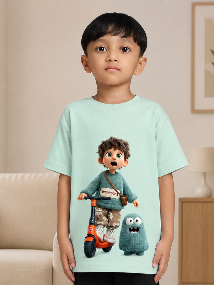 FUN MONSTER GRAPHIC T-SHIRT FOR BOYS GIRLS GREEN