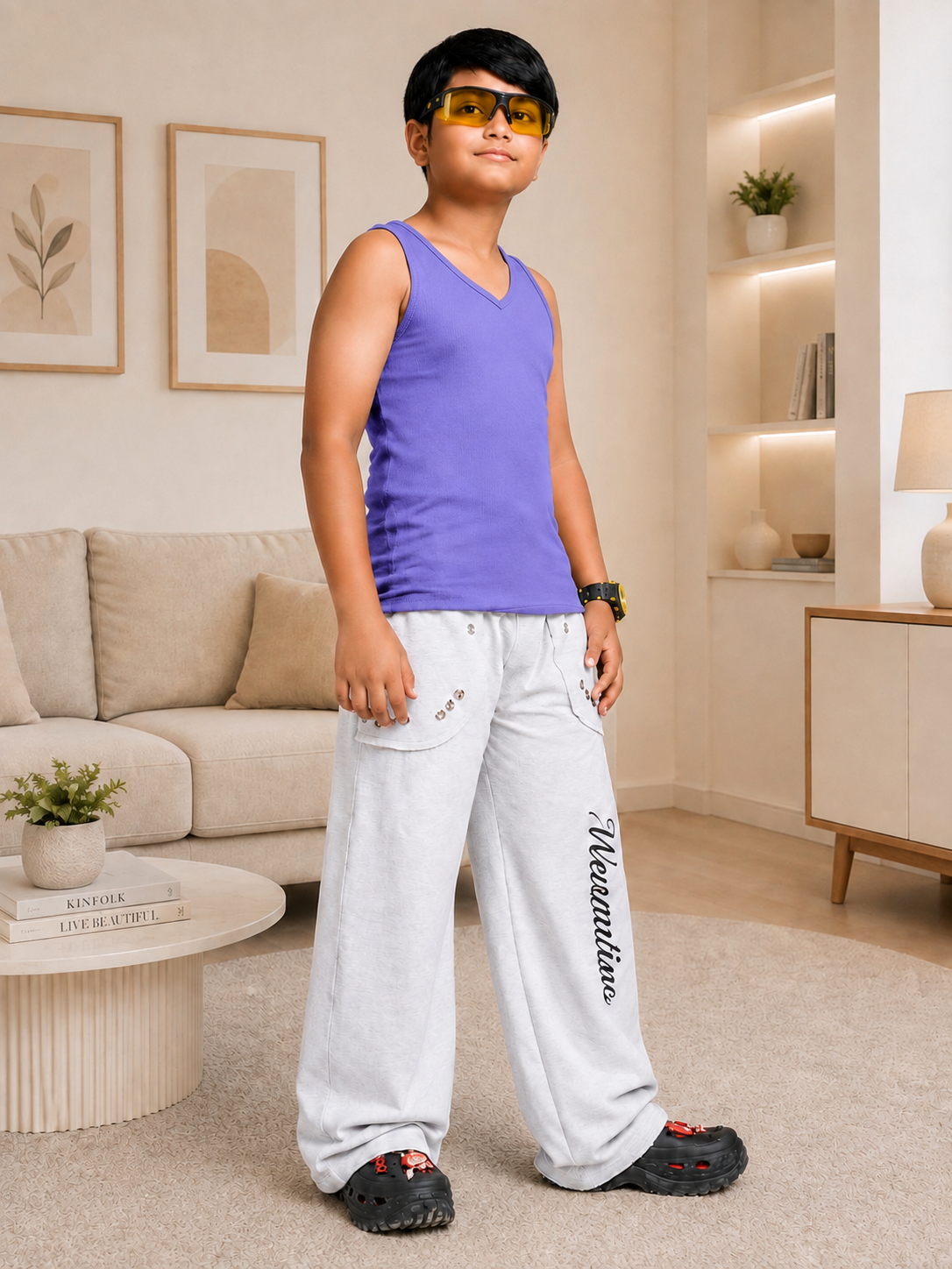 EASY WEAR VEST T-SHIRT FOR BOYS GIRLS LAVENDER BLUE
