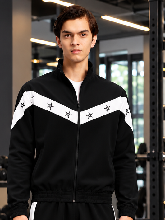 MATCHING LOOSE FIT ZIPPER JACKET BLACK WHITE