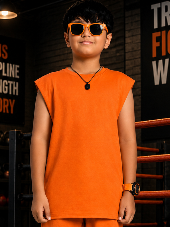 NEON RUSH SLEEVELESS T-SHIRT FOR BOYS GIRLS ORANGE
