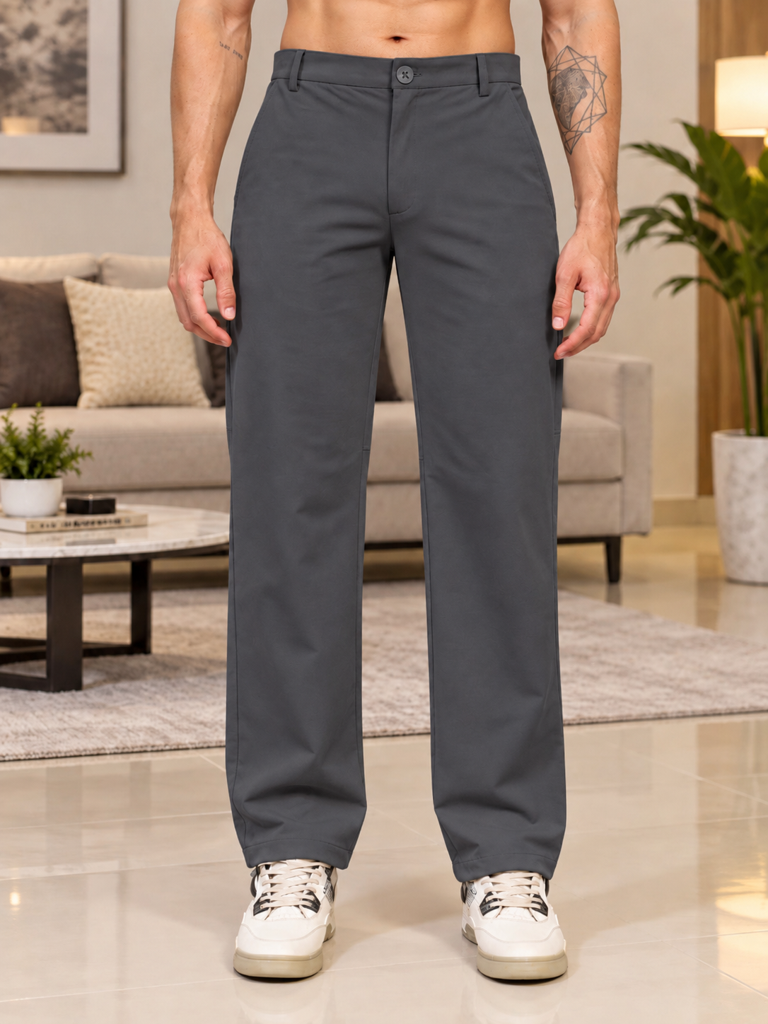 STRETCH STRAIGHT CASUAL PANTS GREY