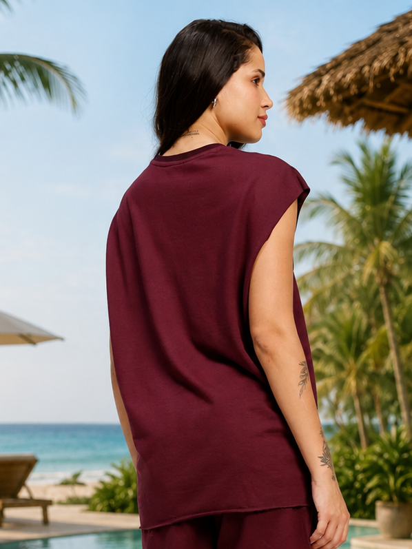 WOMEN DRIVE MONOCHROME SLEEVELESS T-SHIRT MAROON