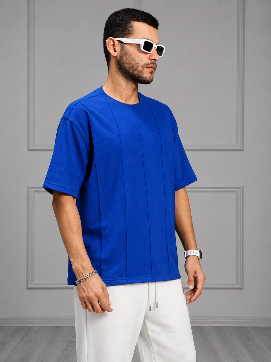 BOXY FIT PANELS OVERSIZED T-SHIRT BLUE
