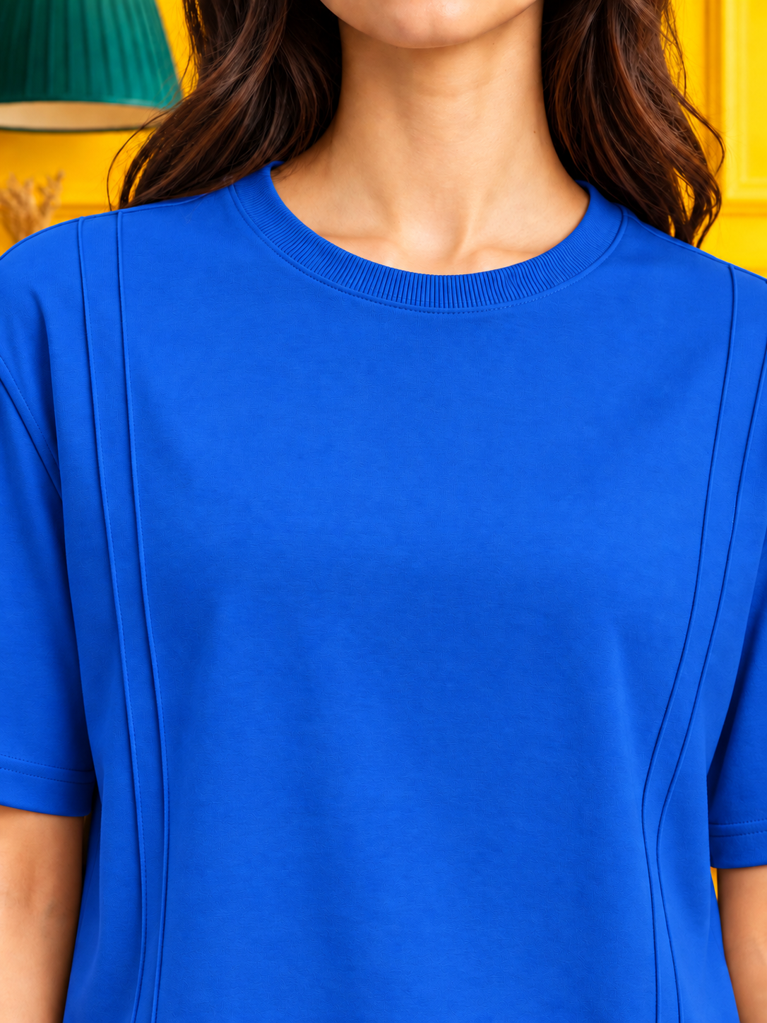 WOMEN PANEL OVERSIZED CREW T-SHIRT BLUE