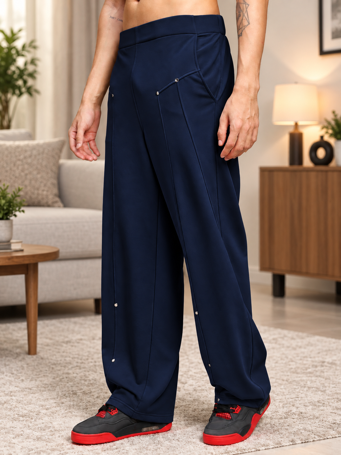 METALLIC HARDWARE ACCENT JOGGERS NAVY BLUE